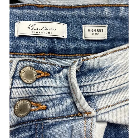 KanCan Signature High Rise Flare Stretch Jeans Light Wash Raw Hem Size 28 Womens - Picture 6 of 9